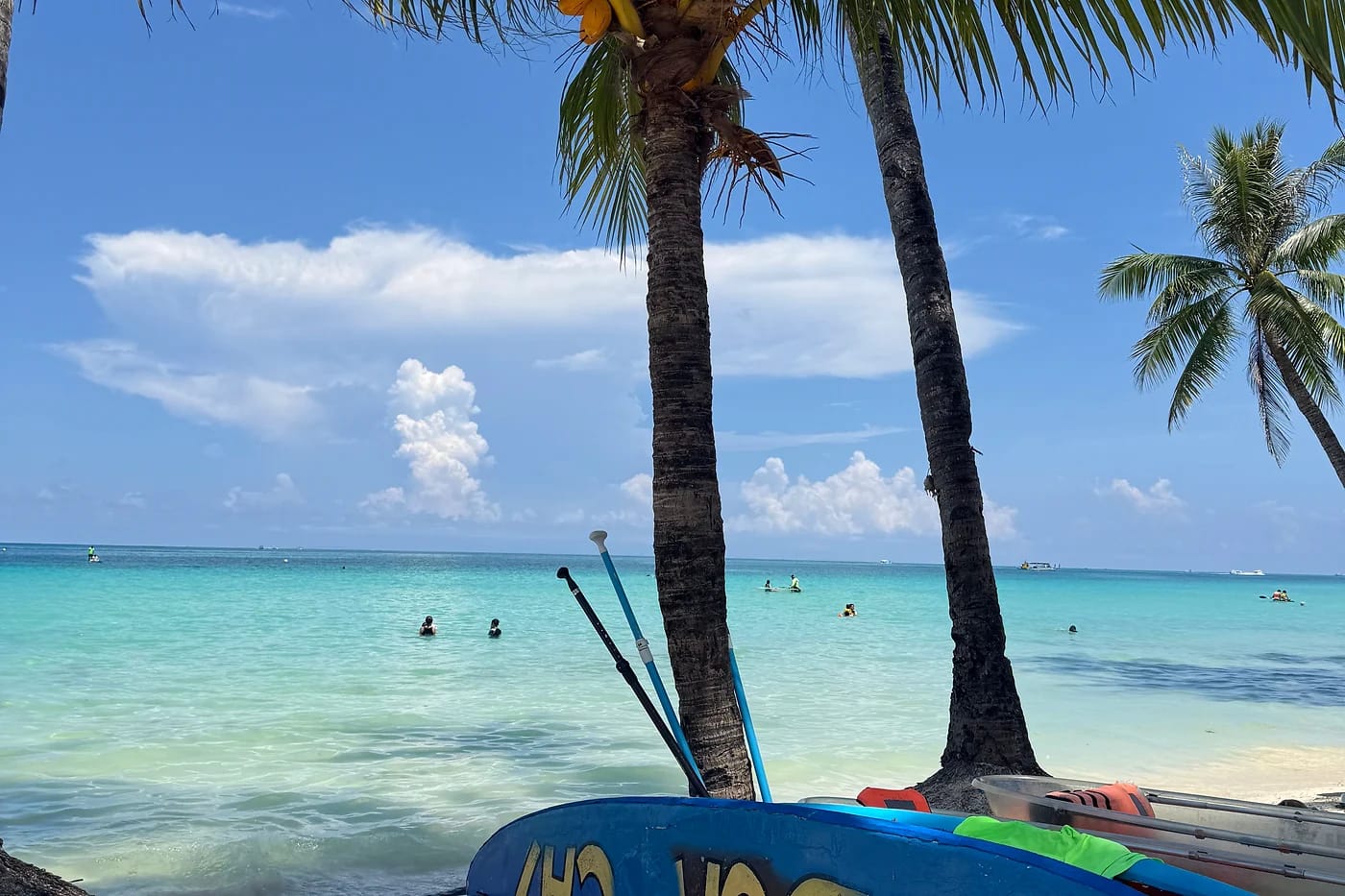 Palmuranta ja SUP-laudat White Beachillä