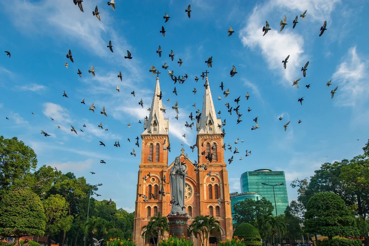 Notre-Dame Saigon ja lintuparvi