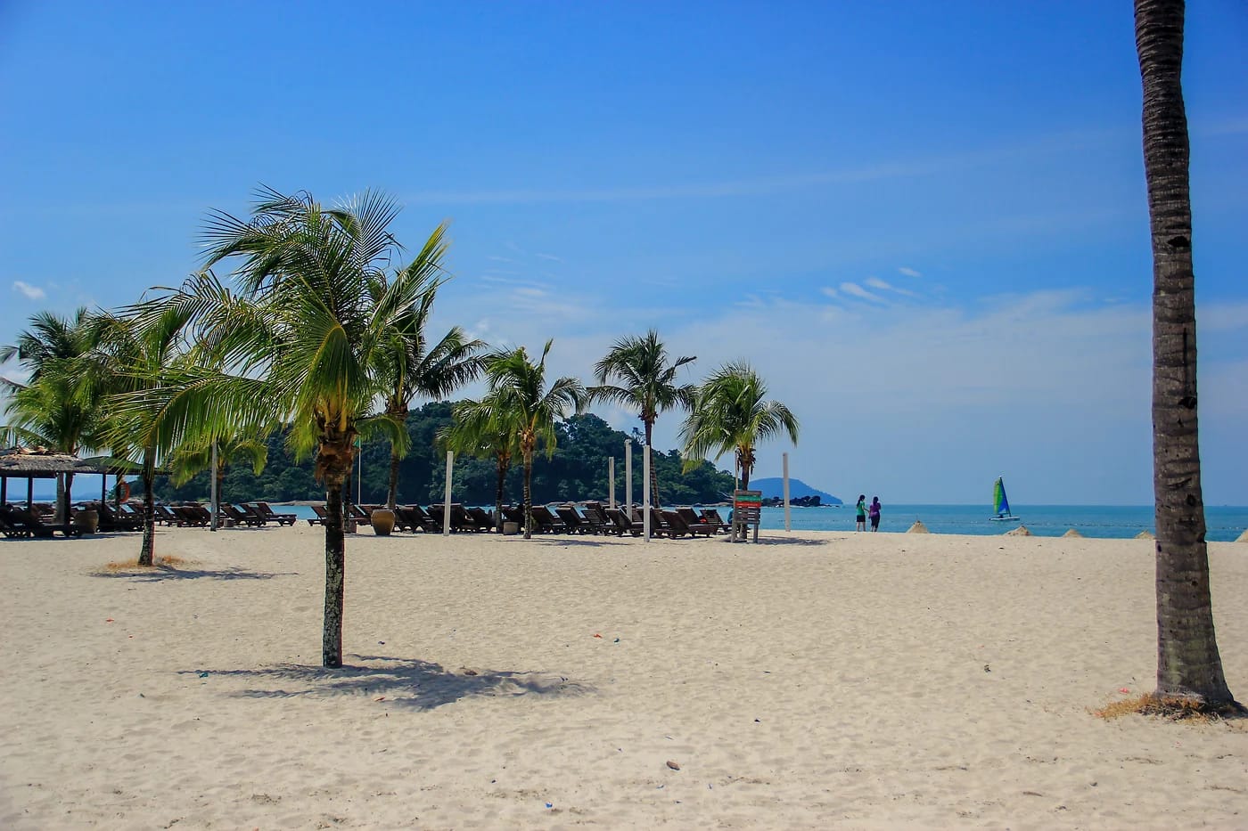 Palmujen reunustama hiekkaranta Langkawissa