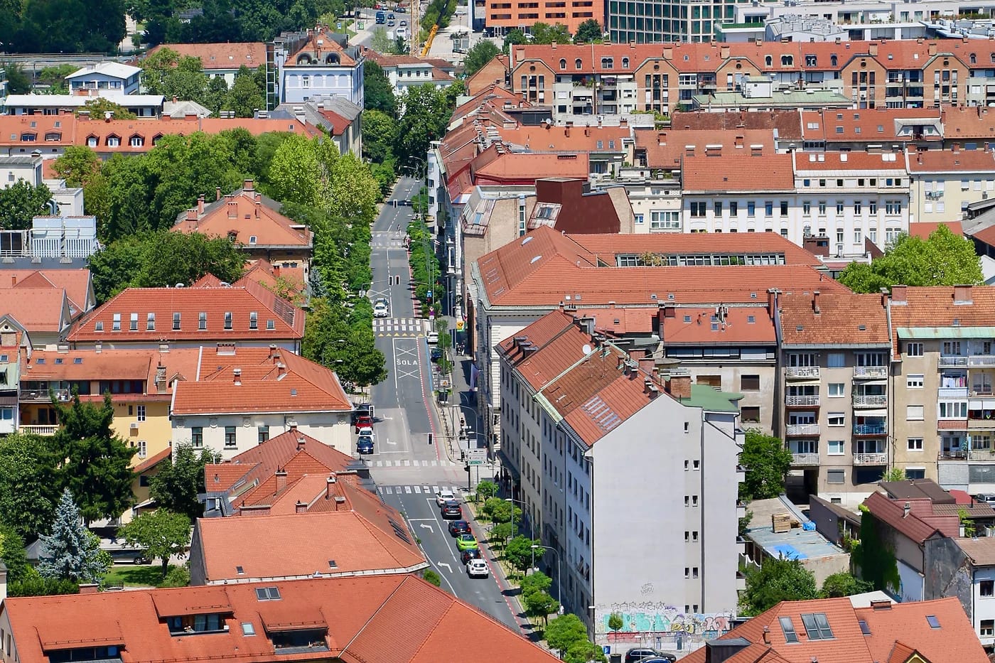 Ljubljanan vanhakaupunki ylhäältä