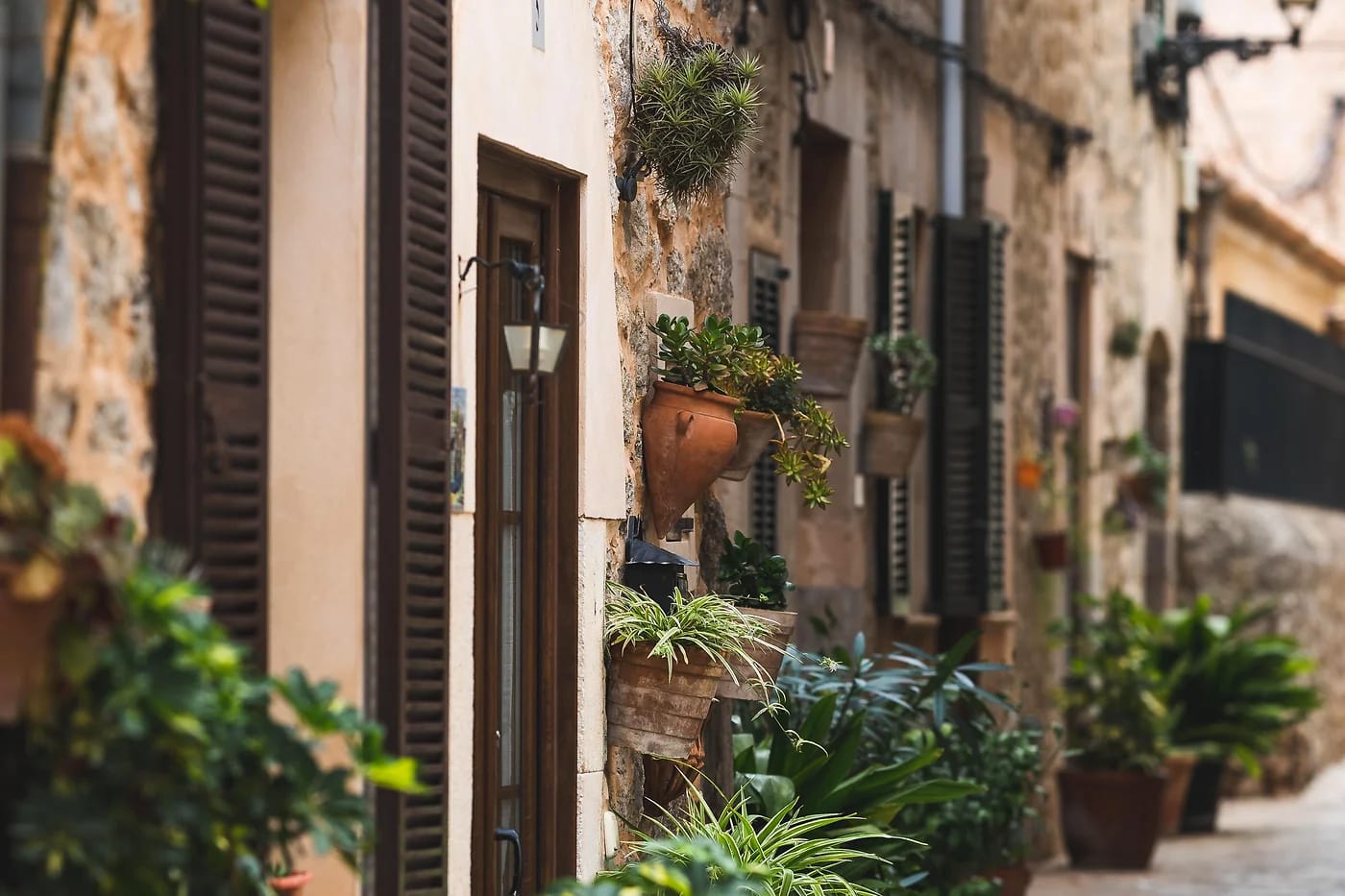 Valldemossan kivikuja ja kukkaruukut