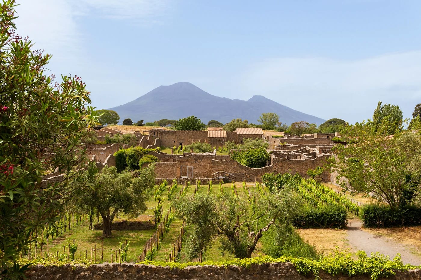 Pompejin raunioita, viinitarhoja ja Vesuvius