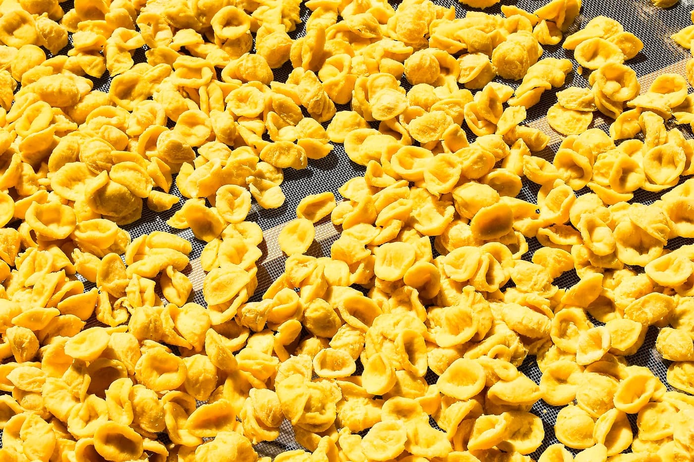 Orecchiette-pasta kuivumassa