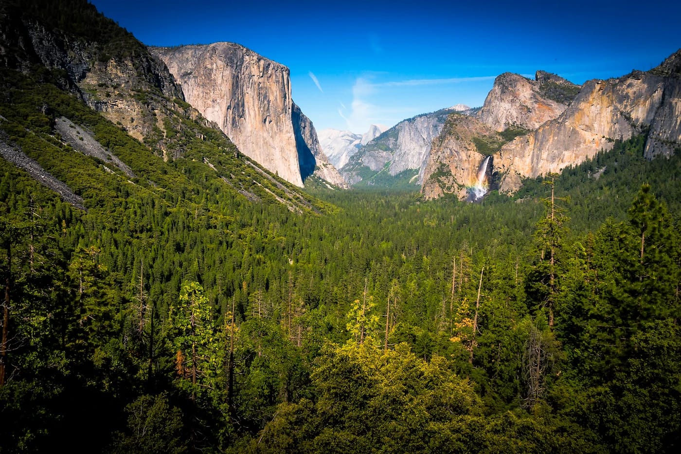 Yosemiten laakson metsiä ja graniittiseinämiä